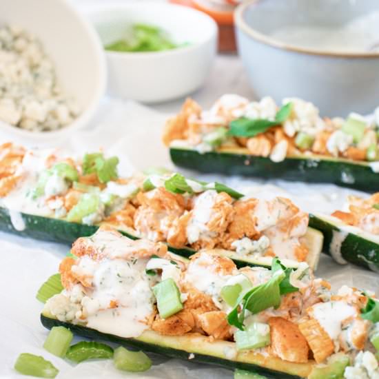 Buffalo Chicken Zucchini Boats