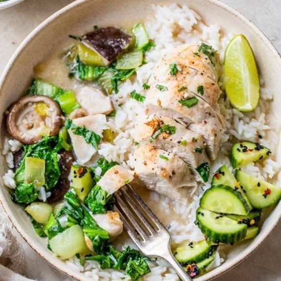 Coconut-Poached Chicken w Bok Choy