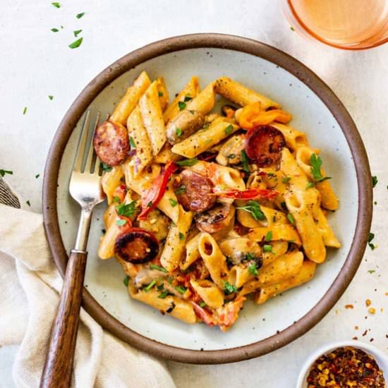 One Pot Creamy Cajun Sausage Pasta