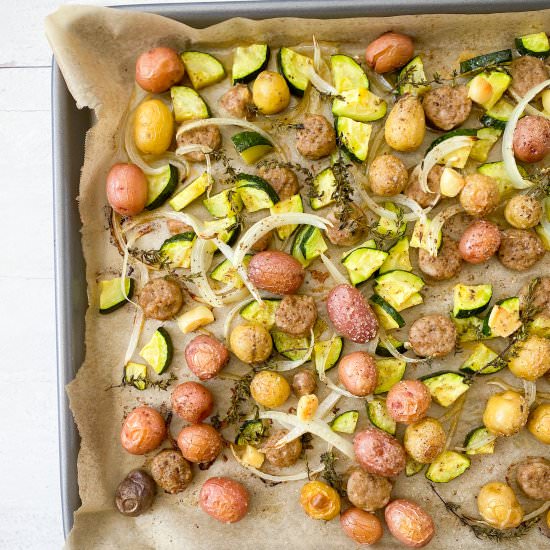 Roasted Veggie Sausage Tray Bake