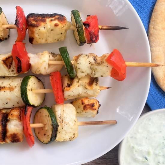 Greek Halloumi & Veggie Skewers