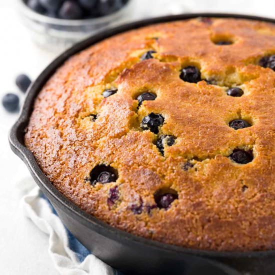 Skillet Cornbread with Blueberries