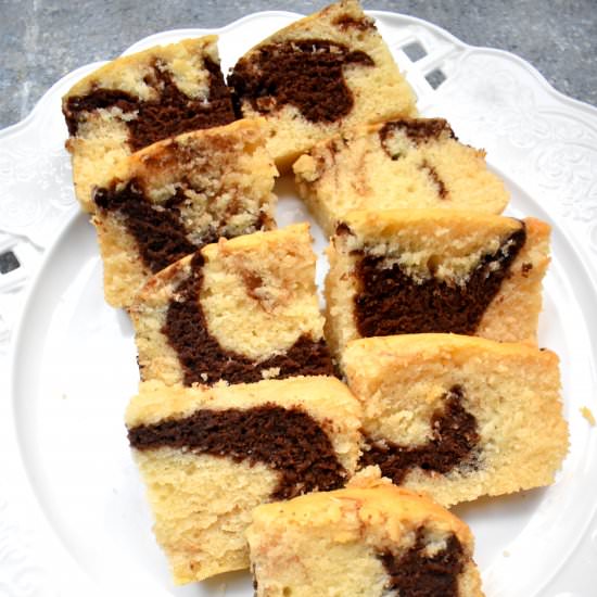 Eggless Hot Milk Marble Cake
