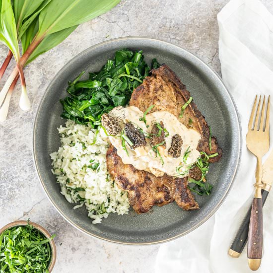 Pork Chops w/Morel Ramp Cream Sauce