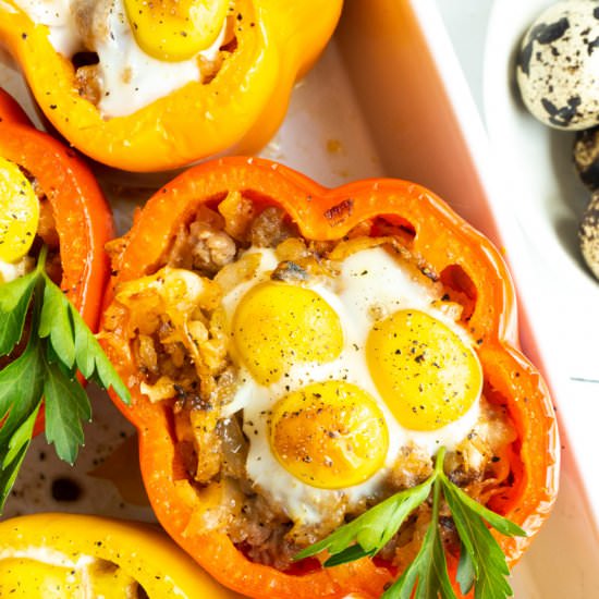 Quail Egg Stuffed Breakfast Peppers