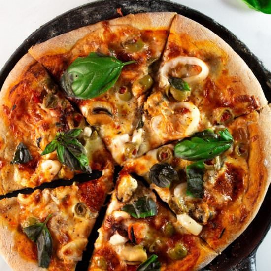 Moroccan Style Seafood Pizza