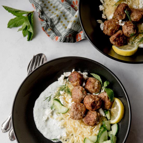 Greek Turkey Meatballs with Orzo