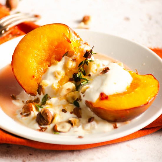 Baked Nectarines Hazelnuts & Yogurt