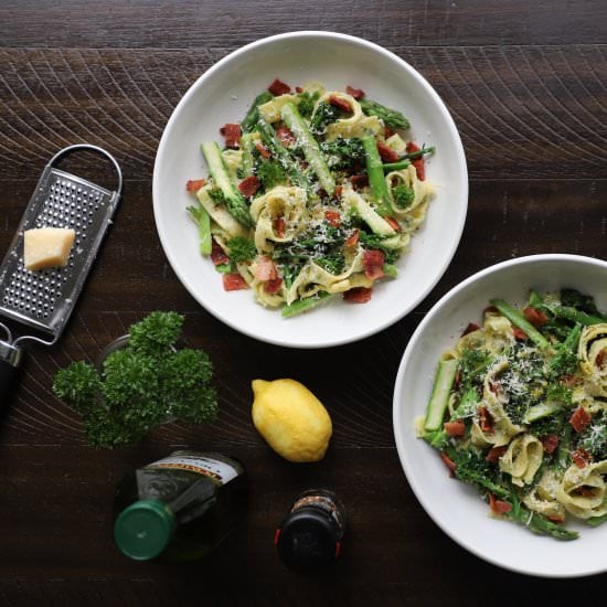 Bacon and Spring Veg Homemade Pasta