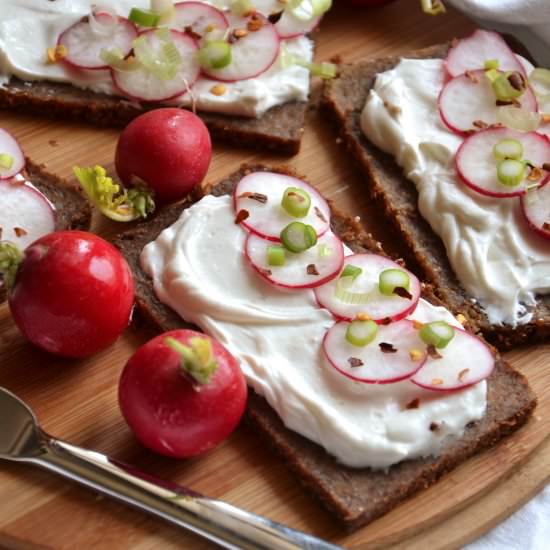 Whipped ricotta and radish sandwich