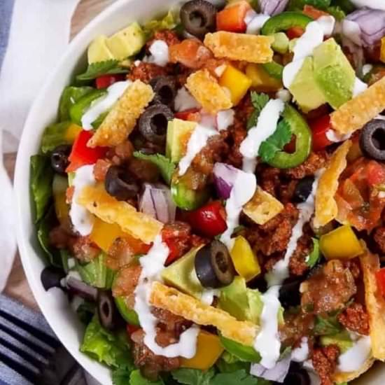 KETO TACO SALAD + TORTILLA STRIPS