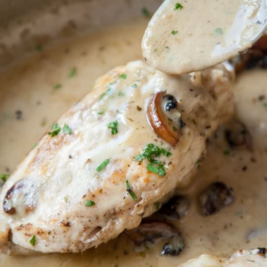 Mushroom stuffed chicken breast