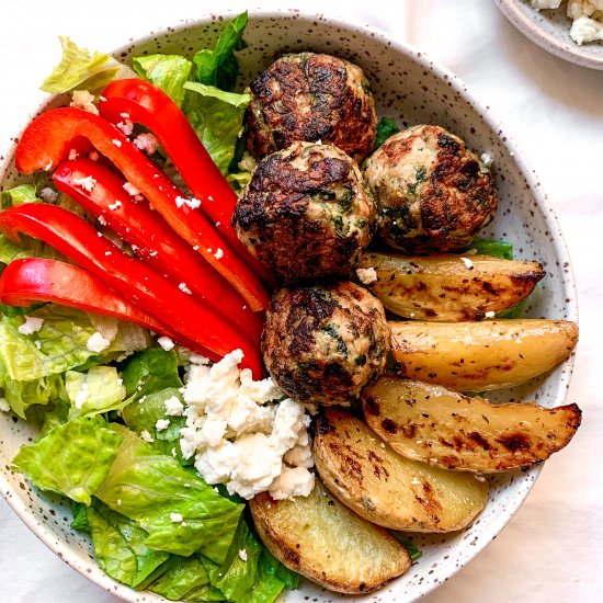 Greek Meatballs & Lemon Potatoes