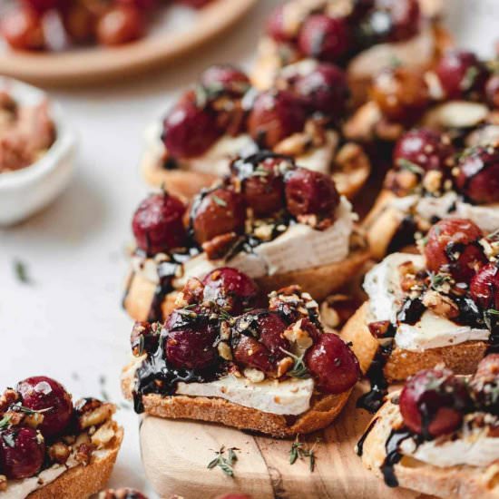 Roasted Grape and Brie Crostini