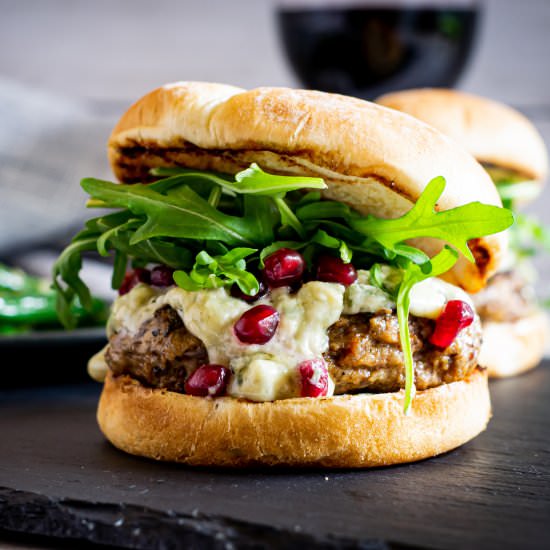 Gorgonzola-Pomegranate Lamb Burgers