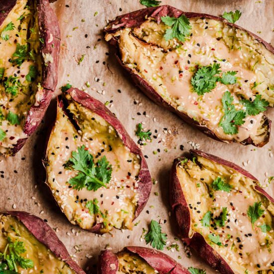 Miso Tahini Japanese Sweet Potatoes