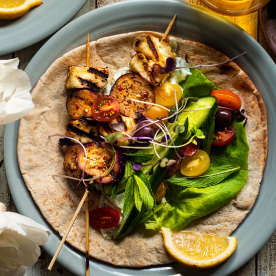 Halloumi and Eggplant Souvlaki