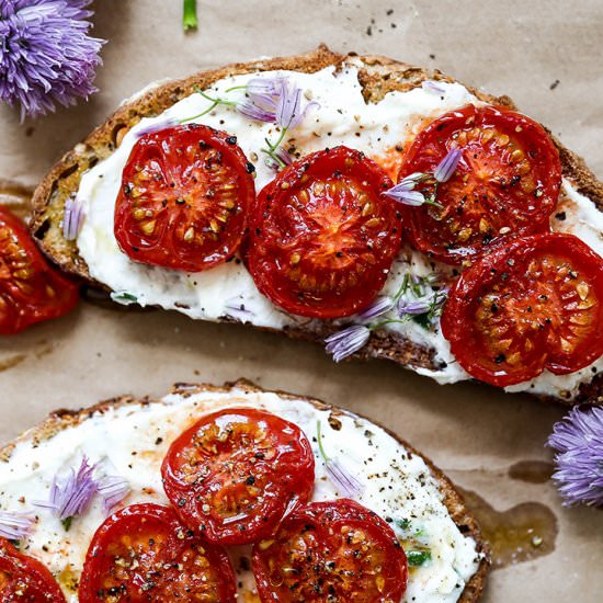 Chive Ricotta Toast with Tomatoes