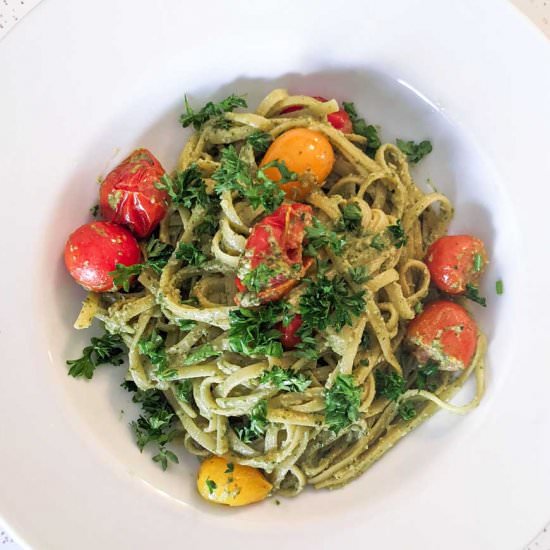 Fettuccine with Radish-Greens Pesto
