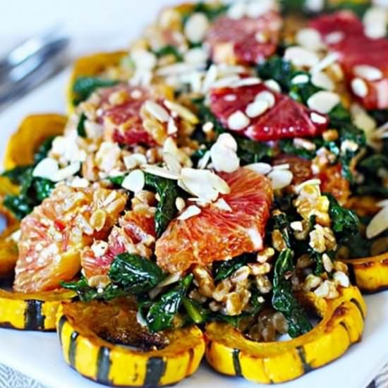 Citrusy Delicata Kale & Farro Salad