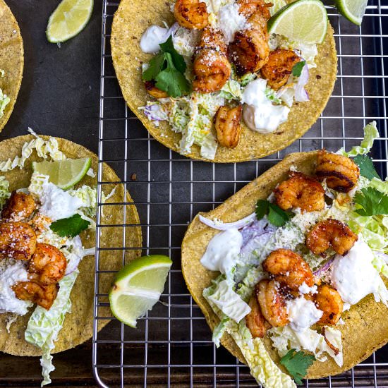 Shrimp Tacos With Lime Crema Slaw