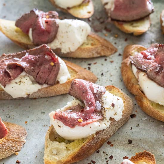 Filet and Burrata Crostini