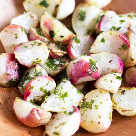 Herbed roasted radishes
