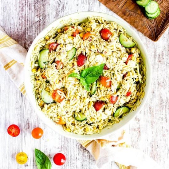 Pesto Orzo Salad w/ Summer Veggies
