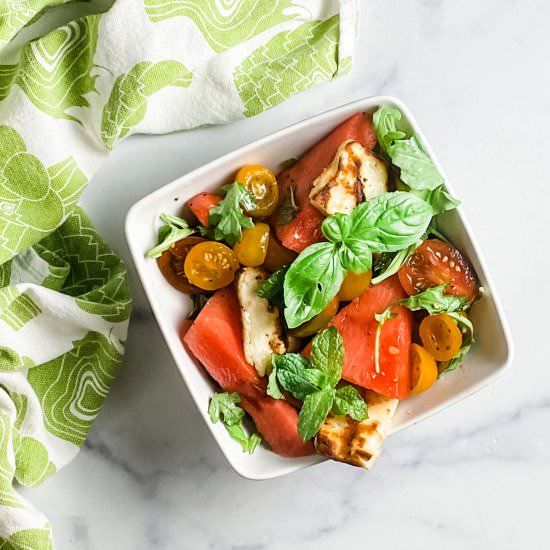 watermelon and halloumi salad