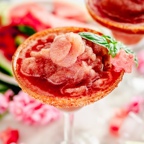 Spicy Watermelon Basil Margaritas