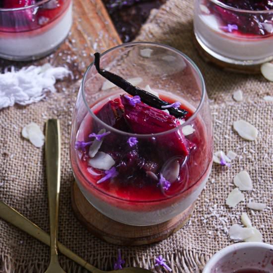 Vegan Panna Cotta, Roasted Rhubarb