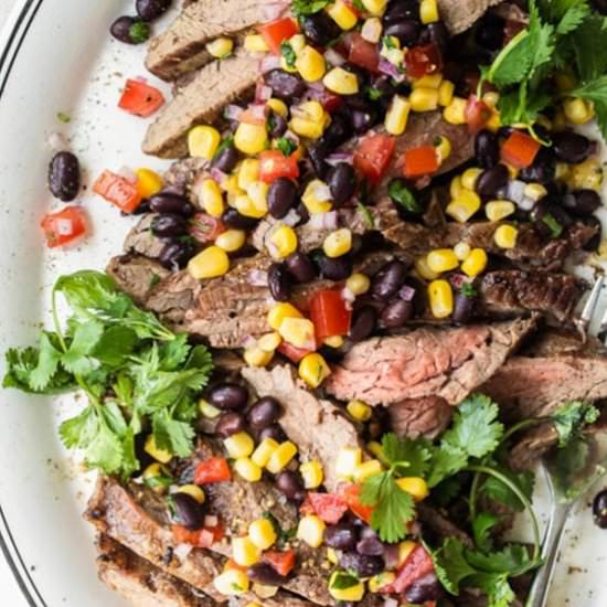 Grilled Flank Steak w Beans & Salsa