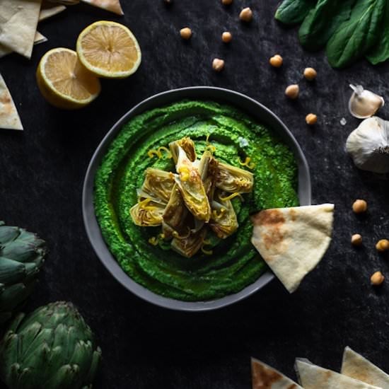 Spinach Hummus with Artichokes