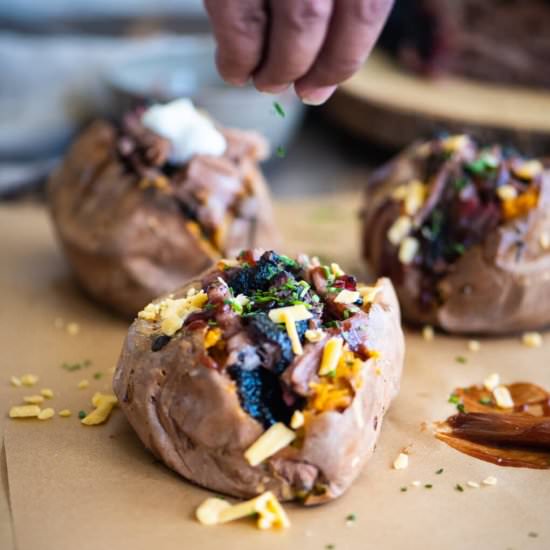 Brisket Stuffed Baked Sweet Potatoe