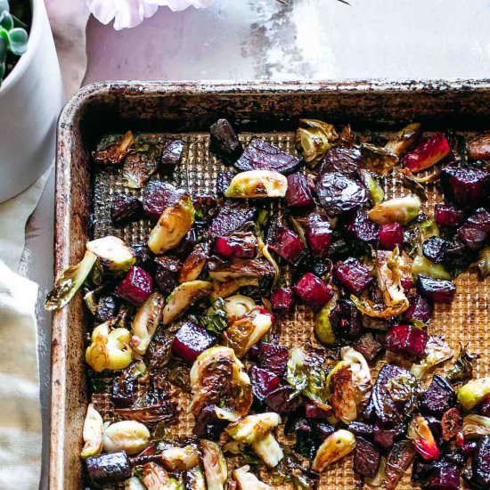 Roasted Beets and Brussels Sprouts