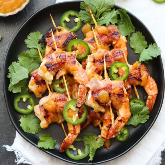 Chutney Glazed Bacon Wrapped Shrimp