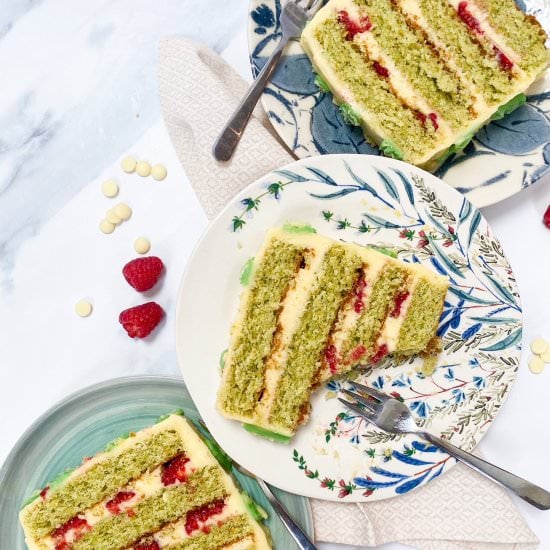 Raspberry Pistachio Chocolate Cake