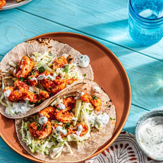 Spicy Shrimp Tacos with Harissa