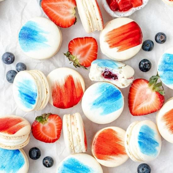 Red White and Blueberry Macarons