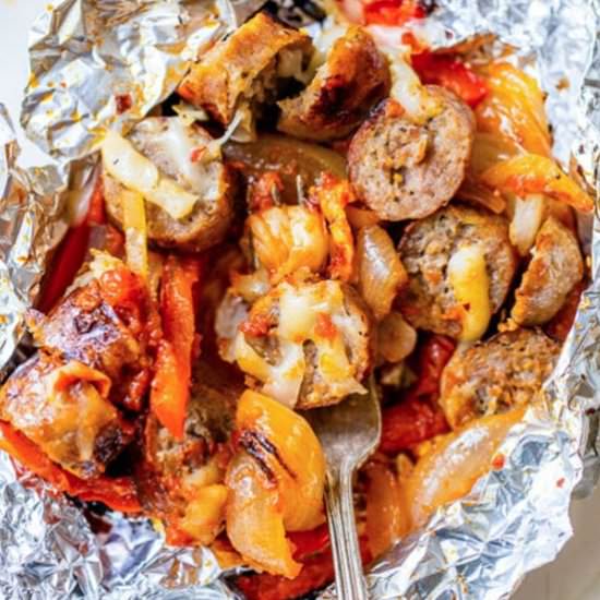 Foil Packet Cheesy Sausage, Peppers