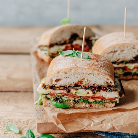 Grilled veggie ciabatta sandwich