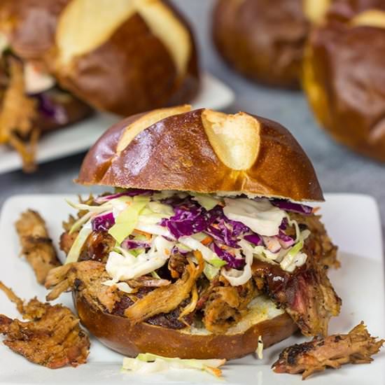 Pulled Pork on a Pretzel Roll