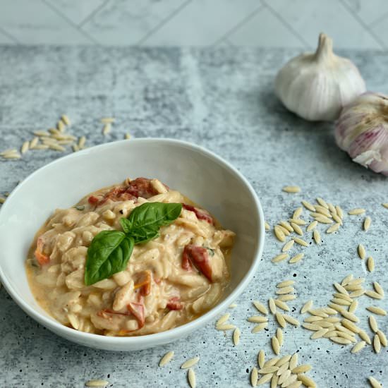 Cheesy Orzo with Roasted Tomatoes