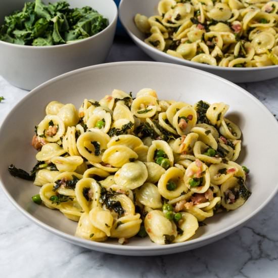 Orecchiette Pasta with Peas and Pan
