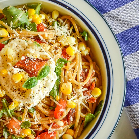 Summer Corn Burrata Pasta