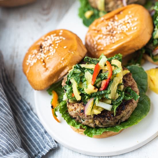 Jerk Turkey Burgers+ Pineapple Slaw