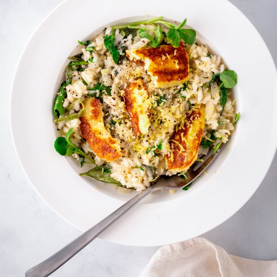 Lemon Risotto with Fried Halloumi