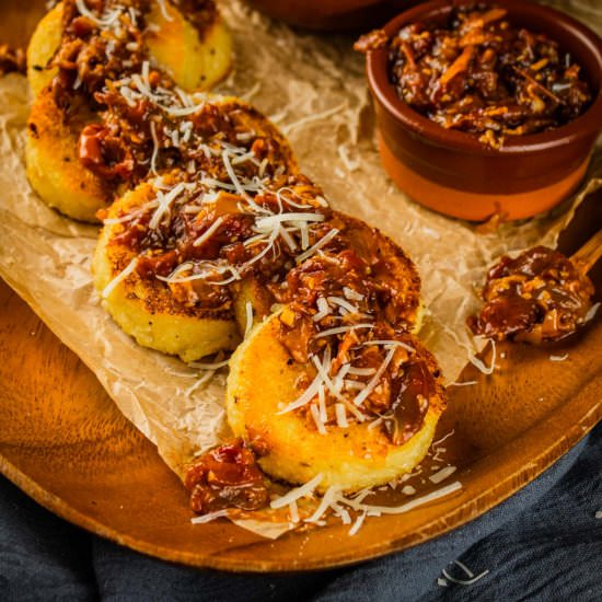 Polenta Cakes with Tomato Bacon Jam