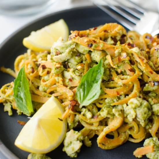 Kale Pesto Sweet Potato Noodle Bowl