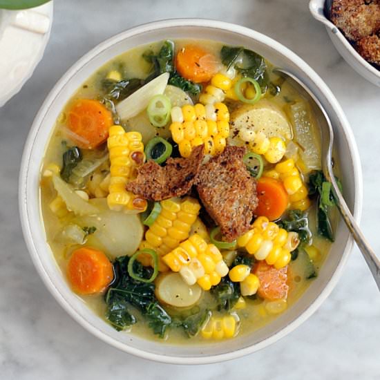 Vegan Corn and Kale Chowder